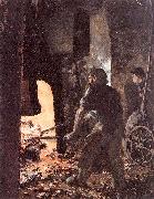 Adolph von Menzel Self-Portrait with Worker near the Steam-hammer painting